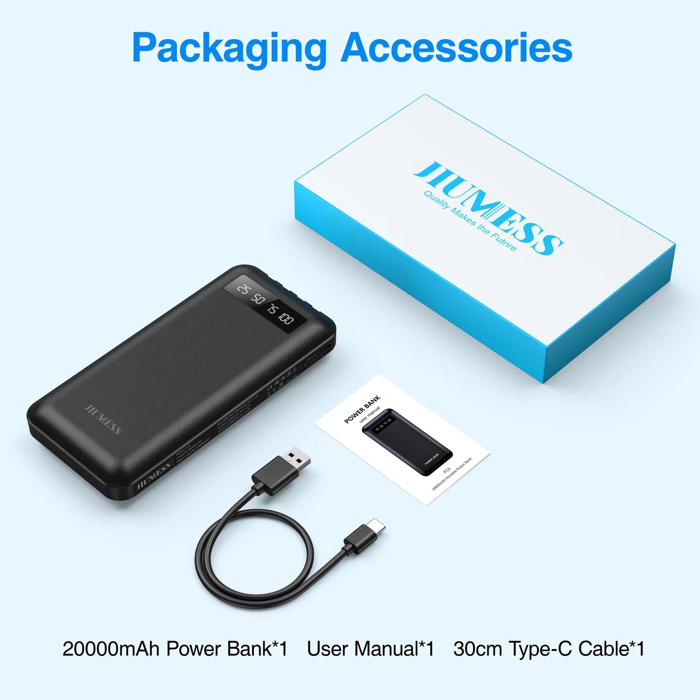 Power Up Anywhere: 20,000mAh Portable Power Bank with Built-In Cables for iPhone & Android