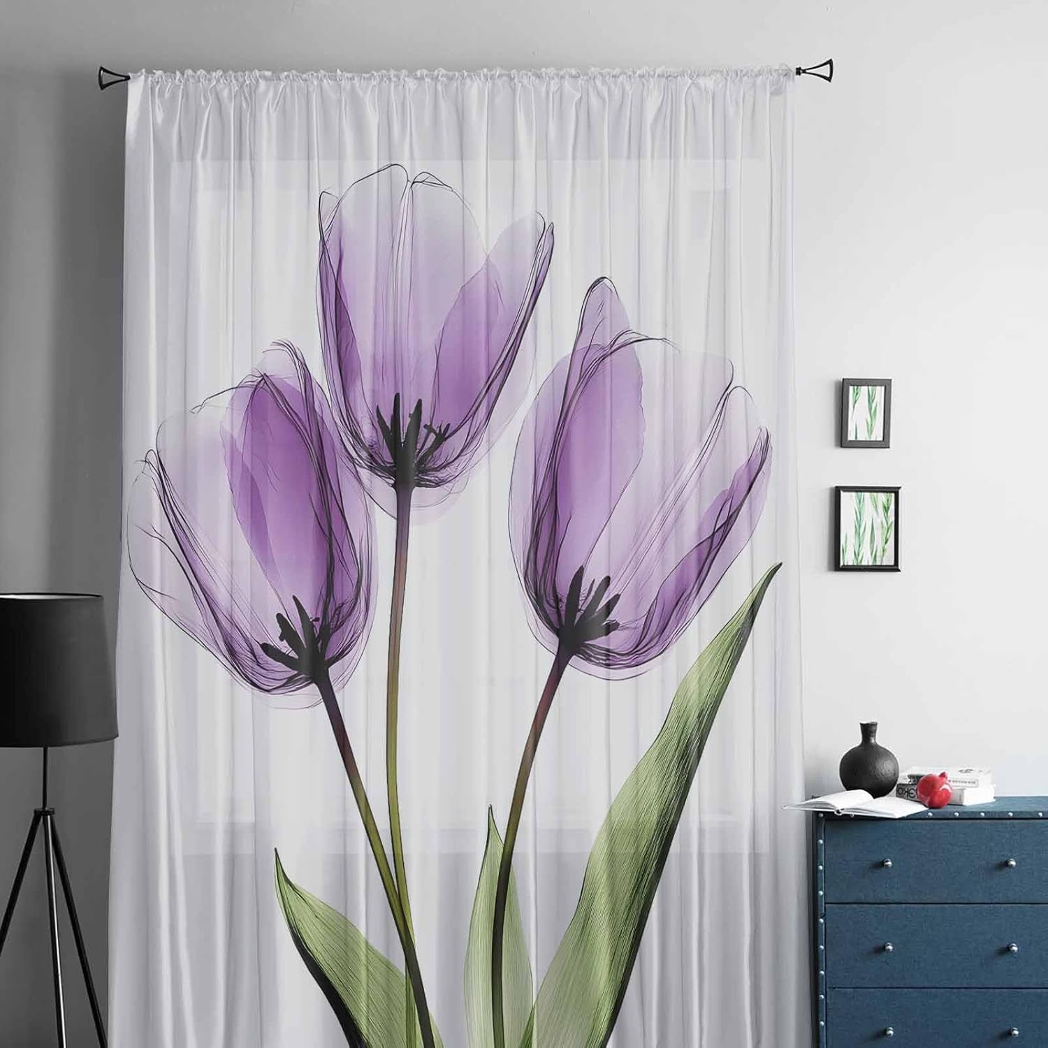 Charming Purple Tulip Sheer Curtains - Elegant 63" Long Window Drapes for Every Room