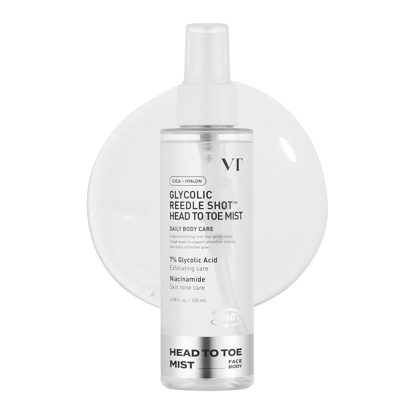 VT Cosmetics 7% Glycolic Acid Reedle Shot Mist - Exfoliating Spray for Head-to-Toe Radiance (4.05 Fl Oz)