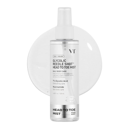 VT Cosmetics 7% Glycolic Acid Reedle Shot Mist - Exfoliating Spray for Head-to-Toe Radiance (4.05 Fl Oz)