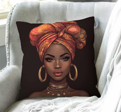 Beautiful African American Goddess Throw Pillow - 18" x 18" for Chic Home Decor