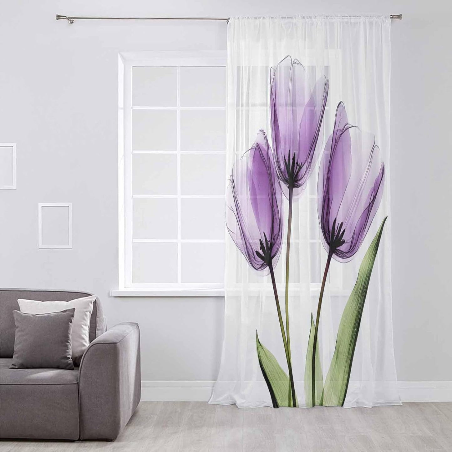 Charming Purple Tulip Sheer Curtains - Elegant 63" Long Window Drapes for Every Room