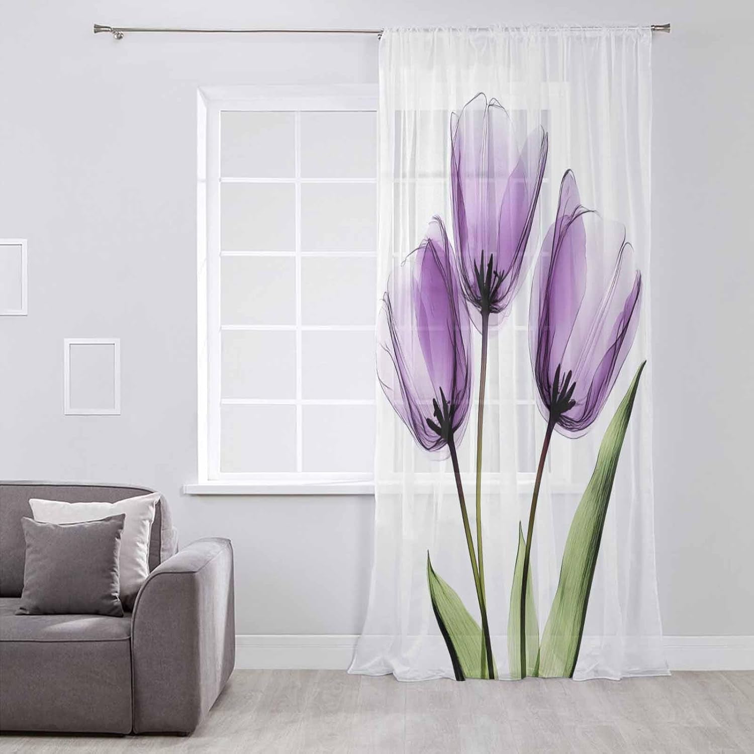 Charming Purple Tulip Sheer Curtains - Elegant 63" Long Window Drapes for Every Room