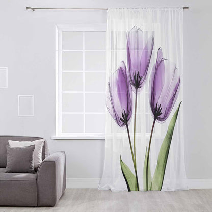 Charming Purple Tulip Sheer Curtains - Elegant 63" Long Window Drapes for Every Room