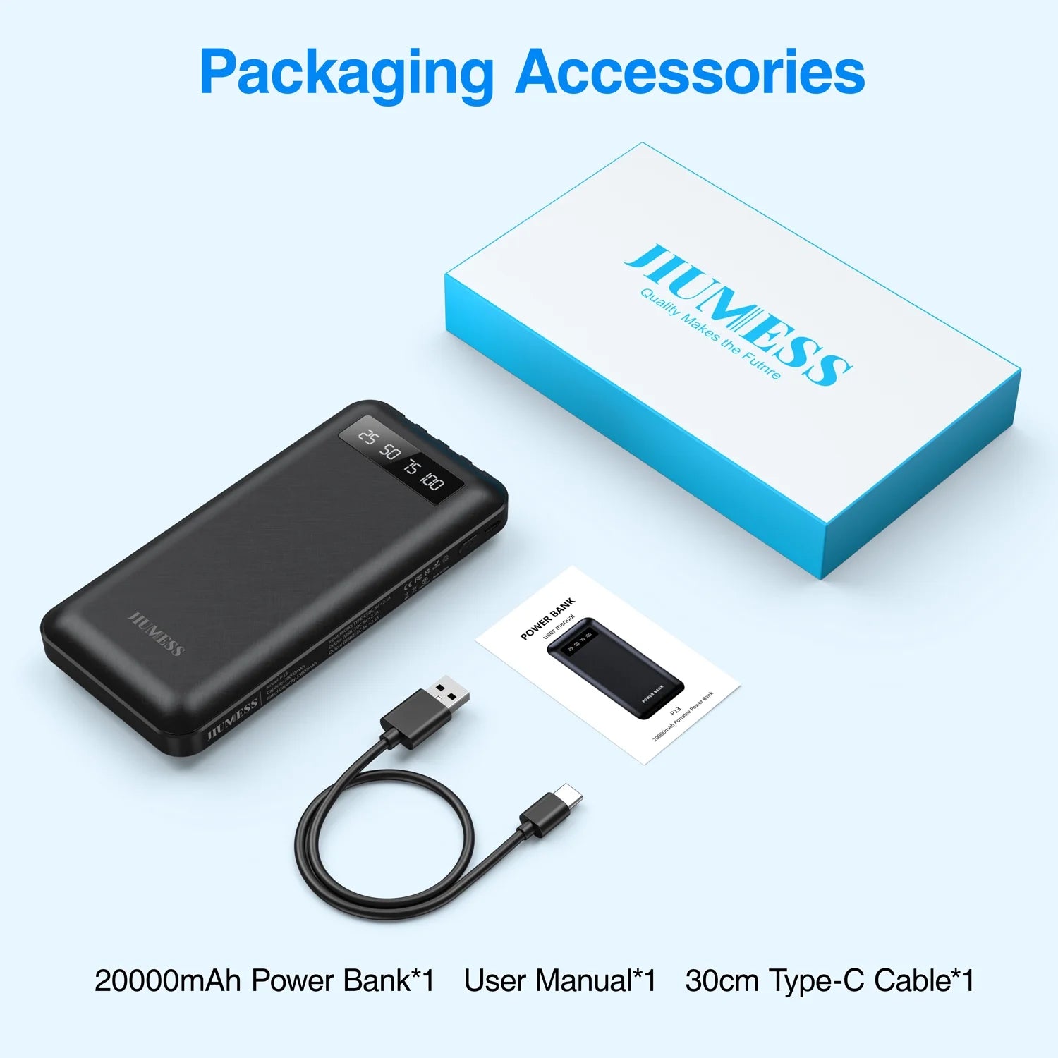Power Up Anywhere: 20,000mAh Portable Power Bank with Built-In Cables for iPhone & Android