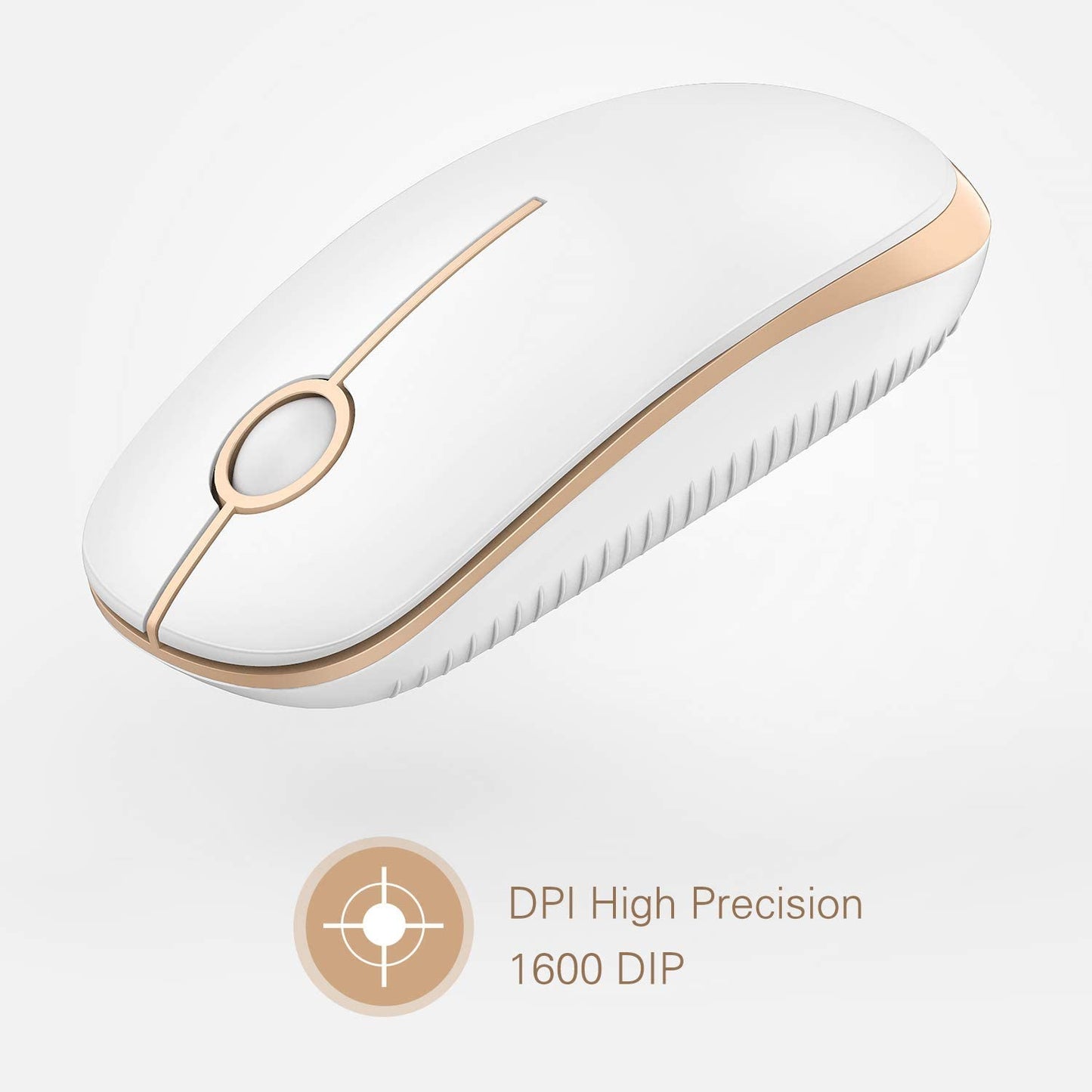 Sleek and Silent Wireless Mouse - 2.4G Slim Portable Optical Mouse for Effortless Navigation on PC, Laptop, and Notebook - Elegant White and Gold Design