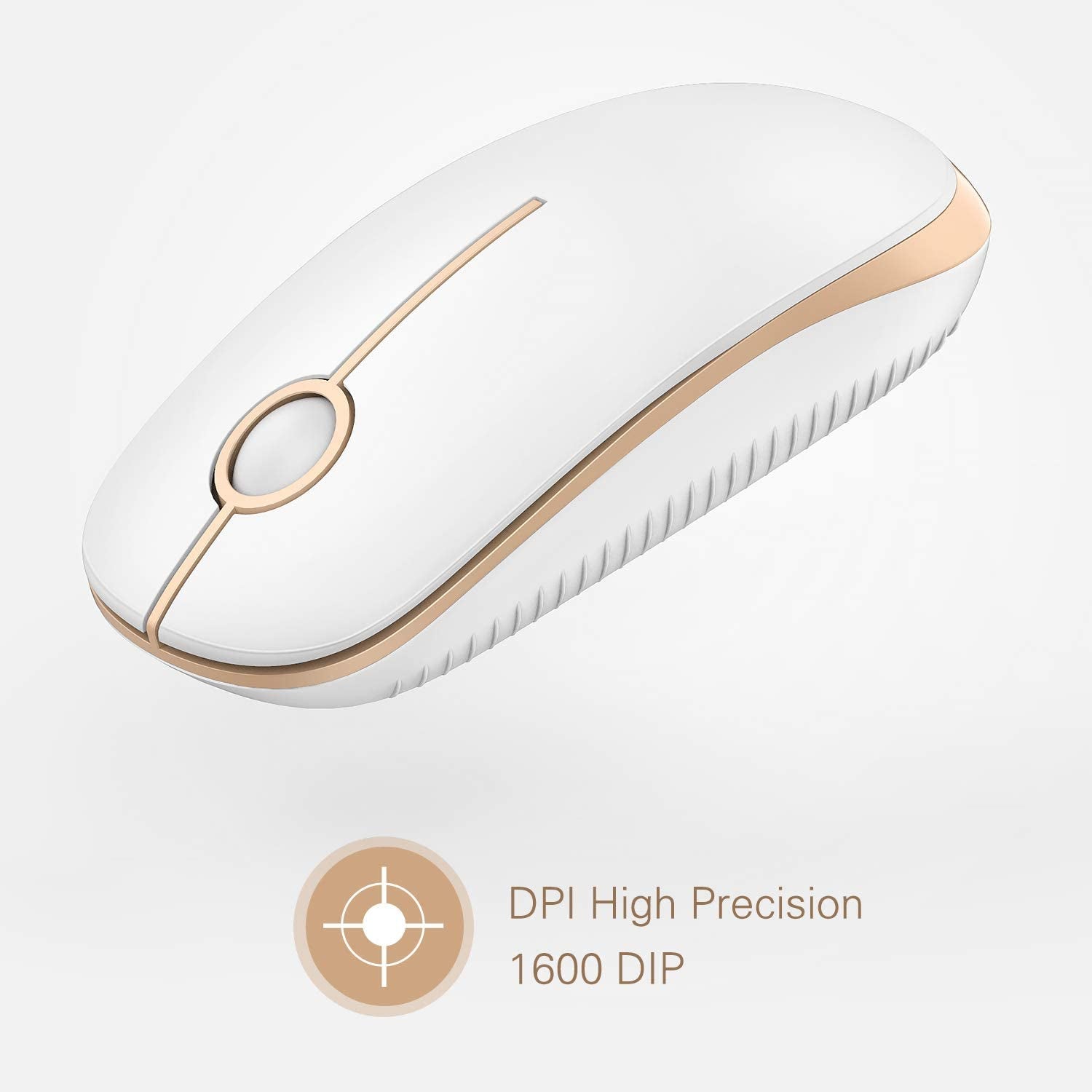 Sleek and Silent Wireless Mouse - 2.4G Slim Portable Optical Mouse for Effortless Navigation on PC, Laptop, and Notebook - Elegant White and Gold Design