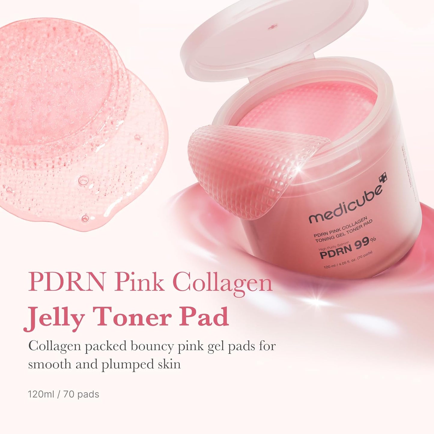Revitalize Your Skin with Toner Pads Infused with Salmon DNA and Collagen | Korean Gel Toner for Soothing Radiance | 70 Pads of Pink Collagen Jelly