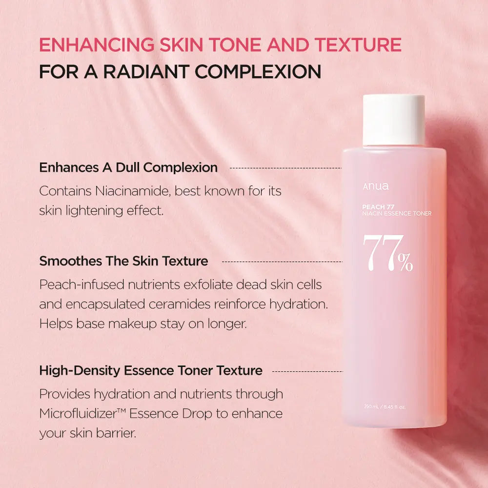 Revitalize Your Skin with Anua Peach 77 Niacin Essence Toner - 8.45 Fl. Oz. of Hydrating Radiance for All Skin Types
