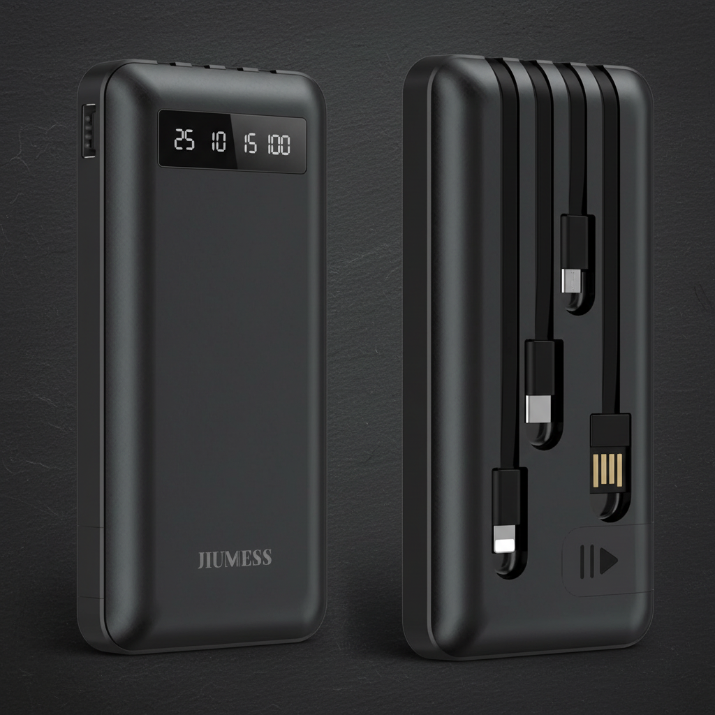Power Up Anywhere: 20,000mAh Portable Power Bank with Built-In Cables for iPhone & Android