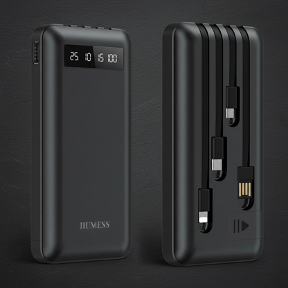Power Up Anywhere: 20,000mAh Portable Power Bank with Built-In Cables for iPhone & Android