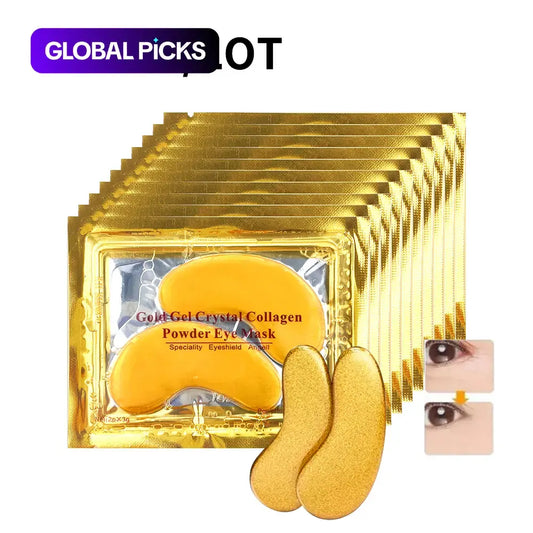 24K Gold Gel Crystal Collagen Eye Masks - 10 Pairs of Moisturizing Under-Eye Patches for Professional Eye Care for All Genders