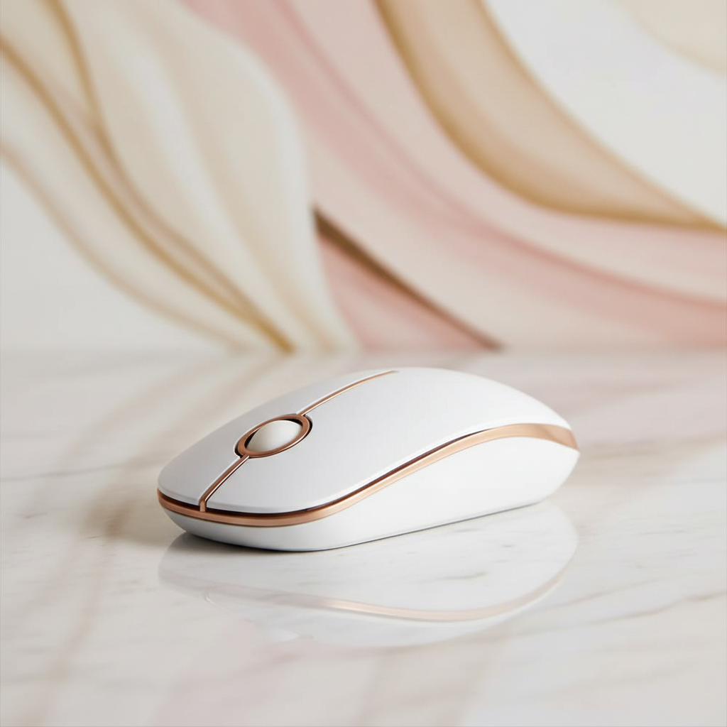 Sleek and Silent Wireless Mouse - 2.4G Slim Portable Optical Mouse for Effortless Navigation on PC, Laptop, and Notebook - Elegant White and Gold Design