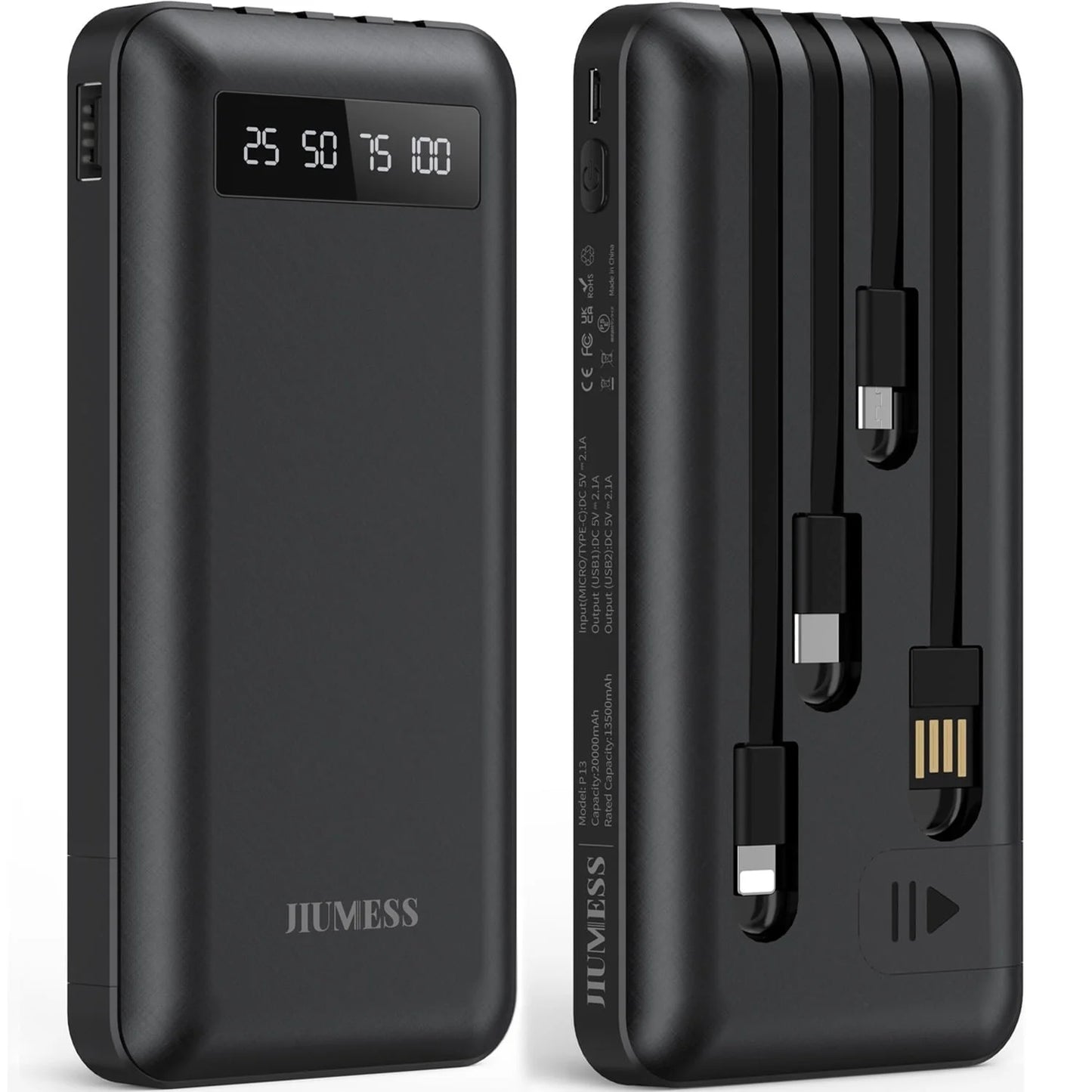 Power Up Anywhere: 20,000mAh Portable Power Bank with Built-In Cables for iPhone & Android