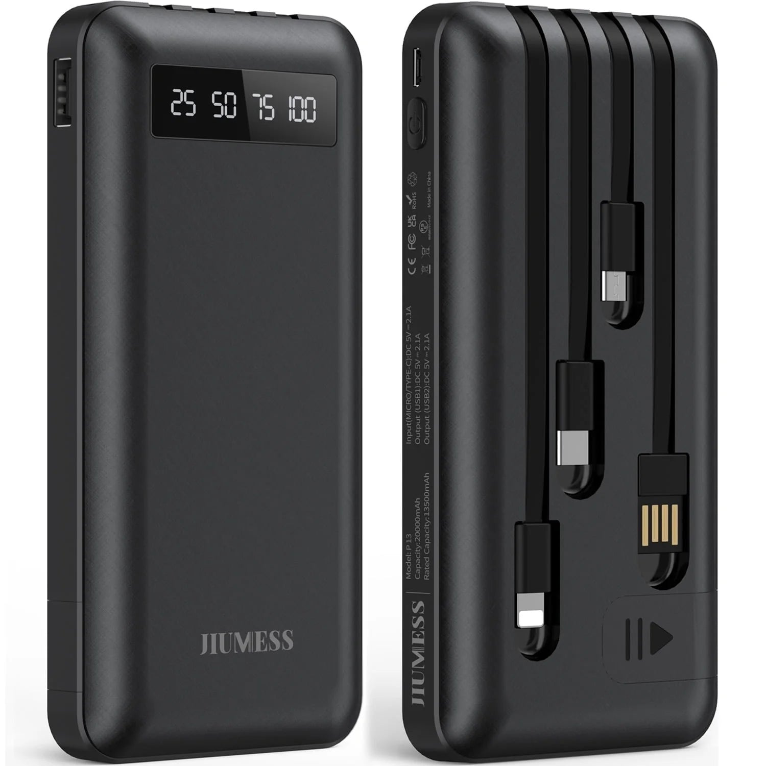 Power Up Anywhere: 20,000mAh Portable Power Bank with Built-In Cables for iPhone & Android