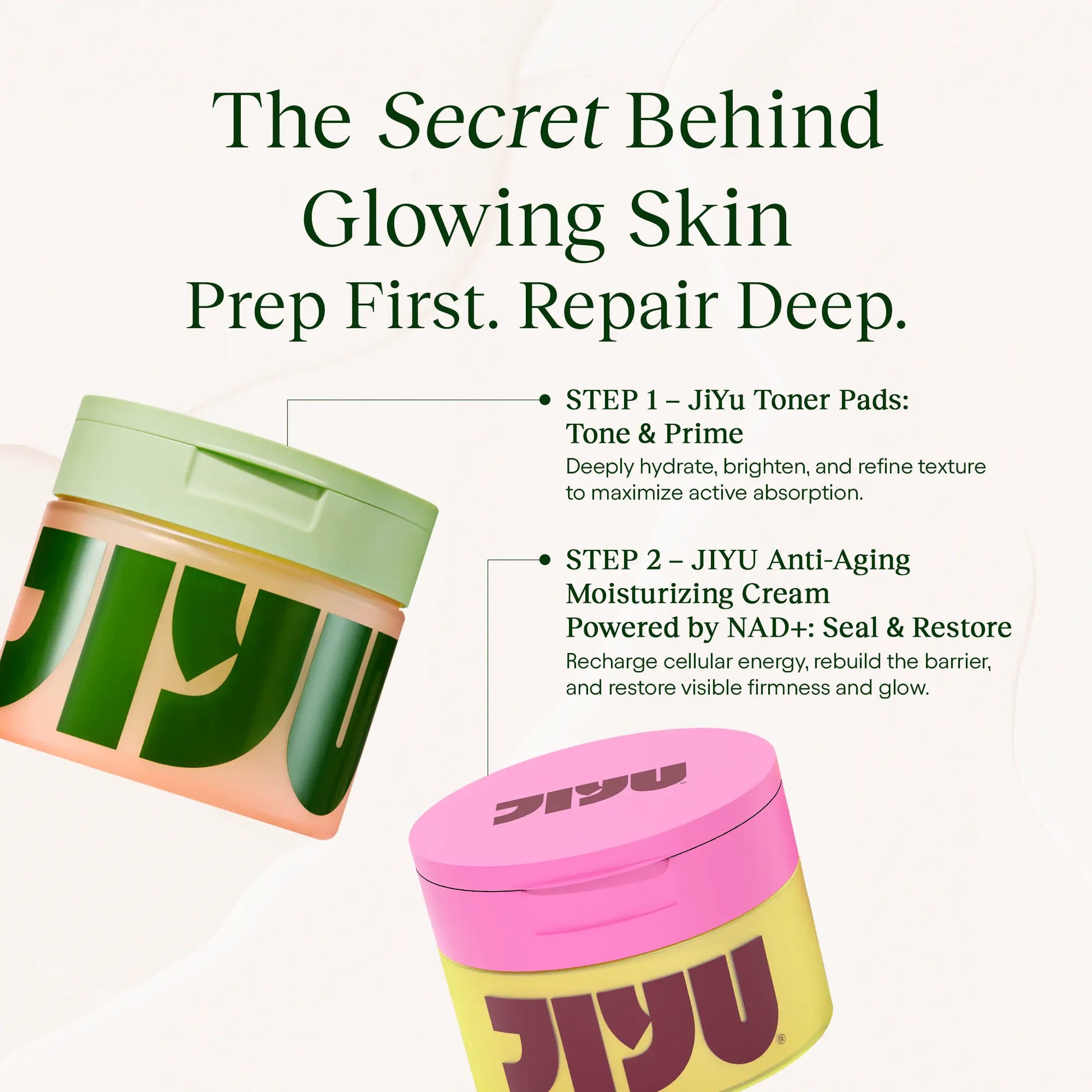 Achieve Radiant Skin with the JiYu Korean Skincare Glow-Up Bundle - Toner Pads & NAD+ Cream