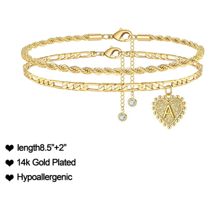 Chic Gold Initial Ankle Bracelets with Heart Charm - Perfect Summer Gifts for Her