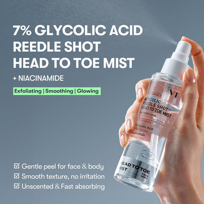 VT Cosmetics 7% Glycolic Acid Reedle Shot Mist - Exfoliating Spray for Head-to-Toe Radiance (4.05 Fl Oz)