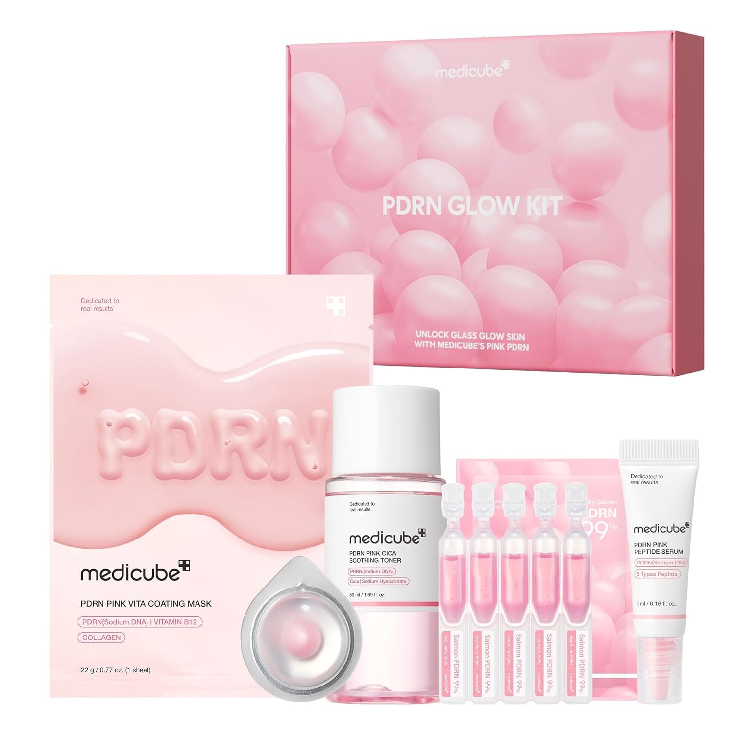 Salmon DNA PDRN Glow Kit | Glass Glow Mini Skincare Set with Toner, Serum & Sheet Mask for Hydrating, Firming, Moisturizing |Gift & Travel Essentials for Women & Girls | Korean Skincare