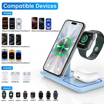 Revolutionary 3-in-1 Wireless Charging Station for iPhone, Apple Watch & AirPods - Fast, Stylish, and Convenient!