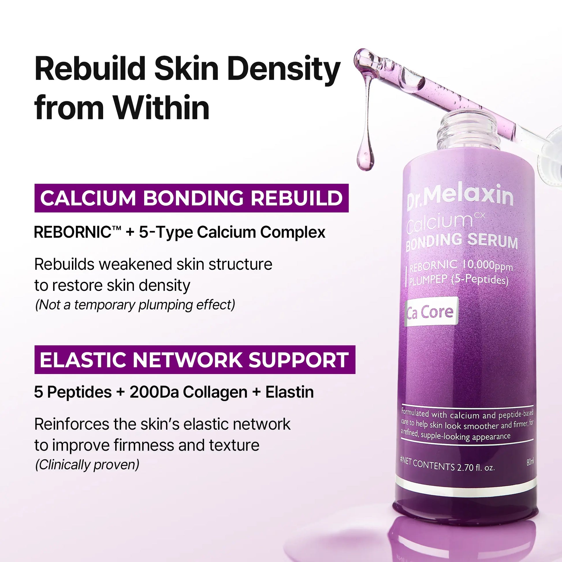 Dr. Melaxin Advanced Calcium Bonding Serum for Firming and Anti-Aging with Calcium Complex, Collagen, and REBORNIC 10,000 PPM to Enhance Skin Density and Elasticity