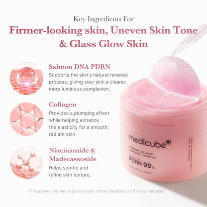 Revitalize Your Skin with Toner Pads Infused with Salmon DNA and Collagen | Korean Gel Toner for Soothing Radiance | 70 Pads of Pink Collagen Jelly