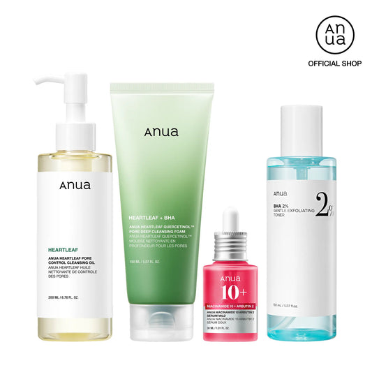 Anua Official Sebum Care Set with Chemical Exfoliant for Oily Skin (Cleansing Oil + Foam + BHA Toner + TXA Serum)