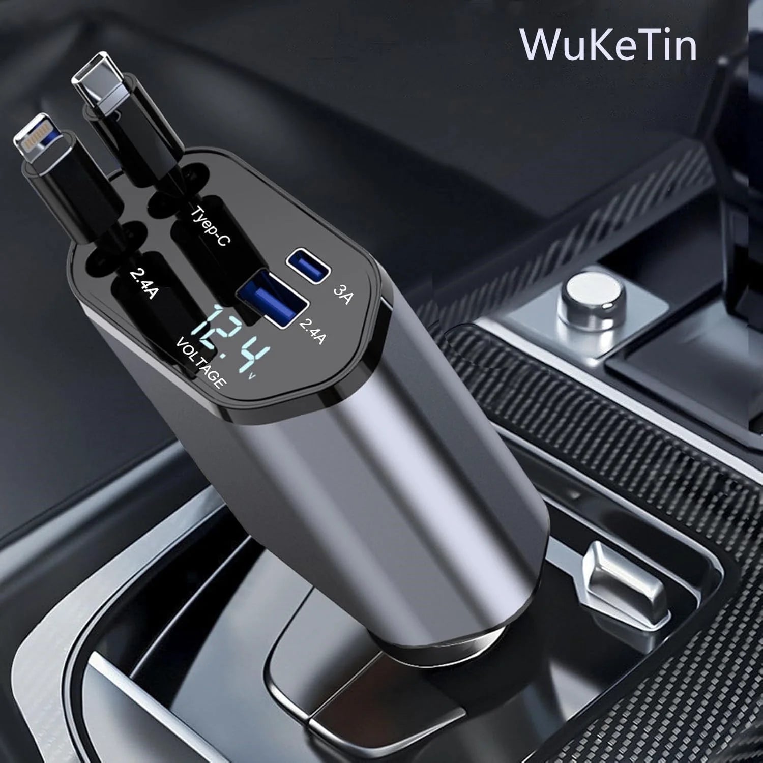 Ultimate 4-in-1 Fast Car Charger: Retractable 100W Power with iPhone and Type-C Cables for On-the-Go Charging
