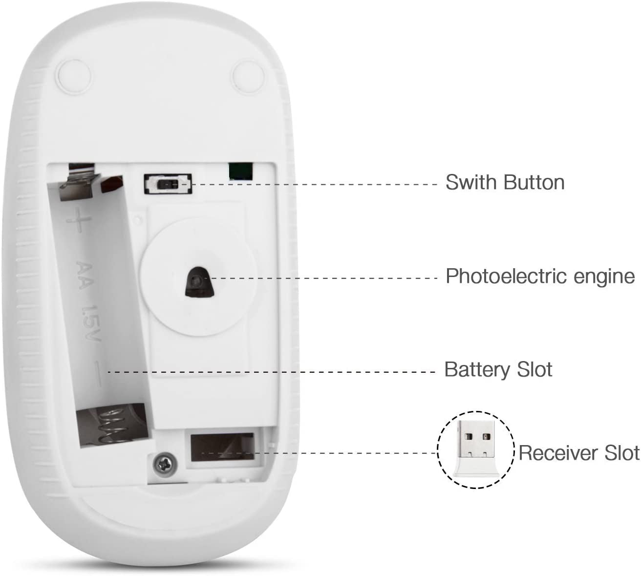 Sleek and Silent Wireless Mouse - 2.4G Slim Portable Optical Mouse for Effortless Navigation on PC, Laptop, and Notebook - Elegant White and Gold Design