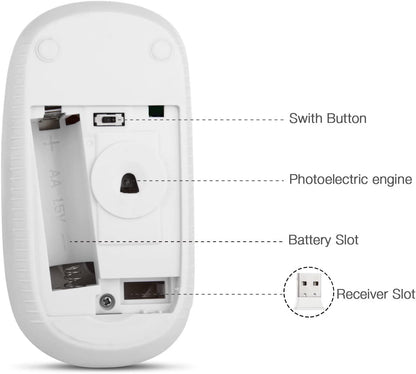 Sleek and Silent Wireless Mouse - 2.4G Slim Portable Optical Mouse for Effortless Navigation on PC, Laptop, and Notebook - Elegant White and Gold Design