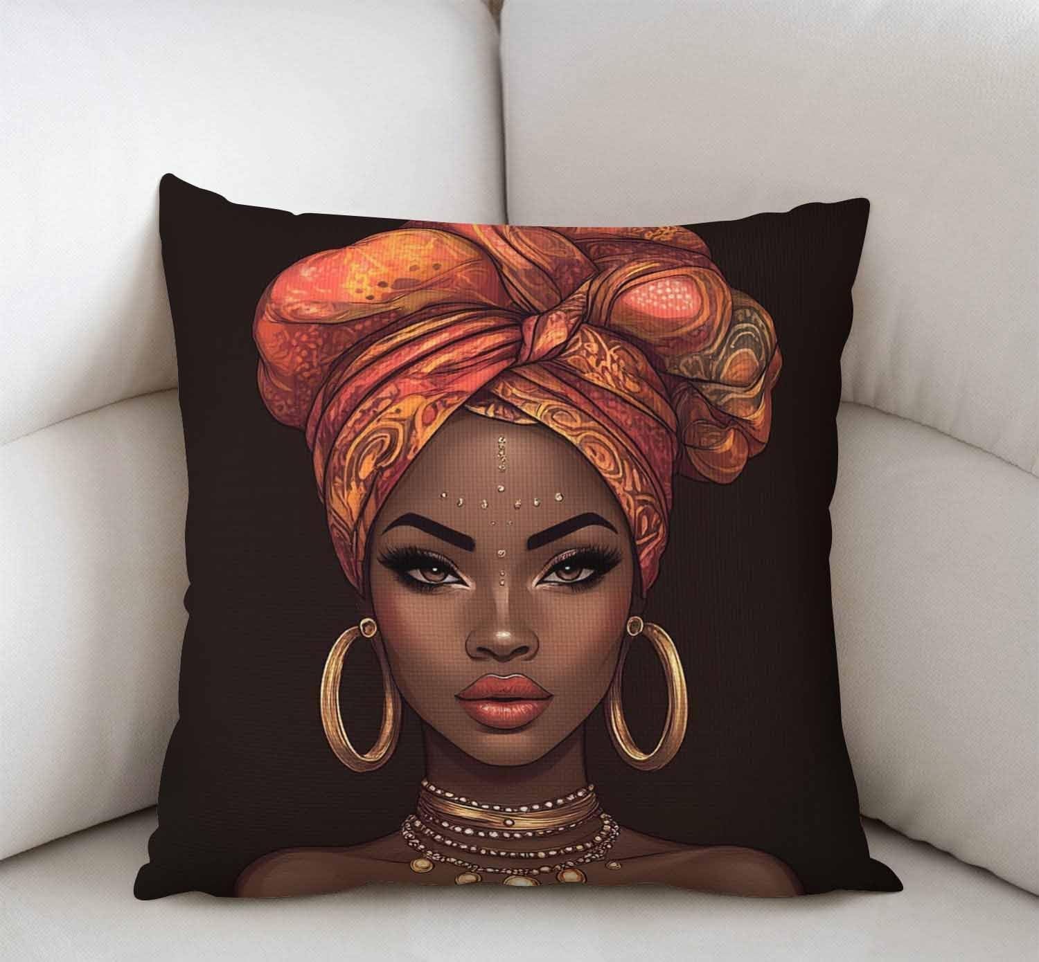 Beautiful African American Goddess Throw Pillow - 18" x 18" for Chic Home Decor