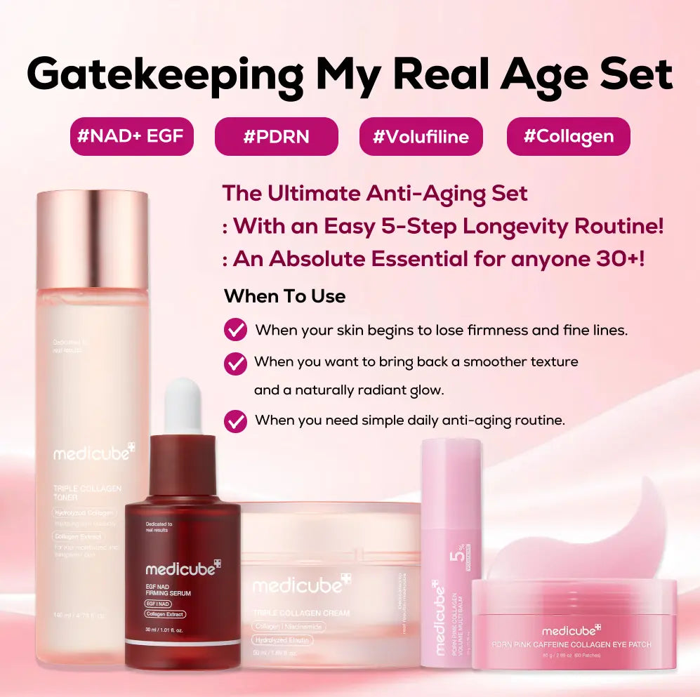 Medicube Gatekeeping My Real Age Set | Comprehensive 5-Step Anti-Aging Routine with PDRN, Volufiline, Collagen, and NAD+ EGF Complex for Fine Lines, Firmness, and Radiant, Youthful Skin | Korean Skincare, K-Beauty