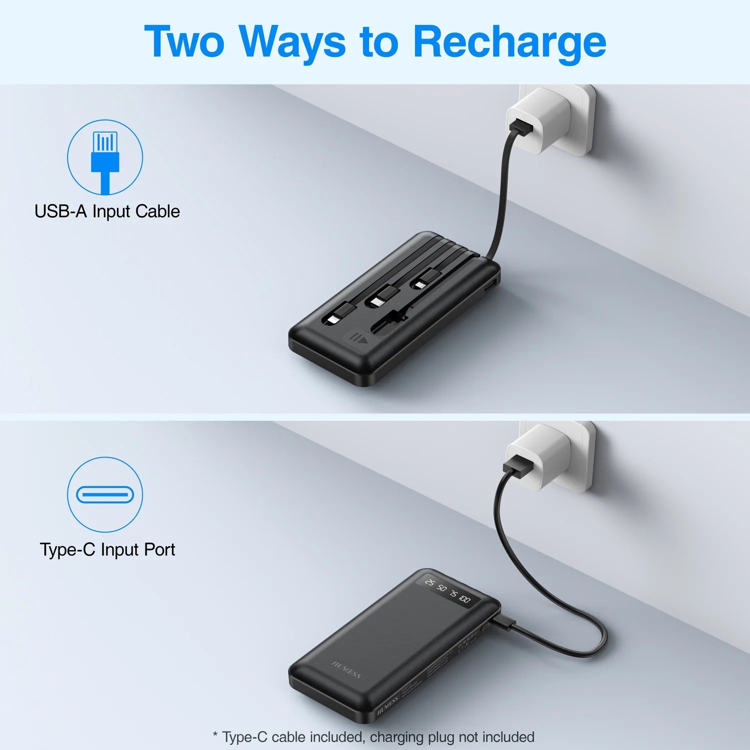Power Up Anywhere: 20,000mAh Portable Power Bank with Built-In Cables for iPhone & Android