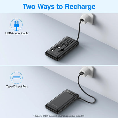 Power Up Anywhere: 20,000mAh Portable Power Bank with Built-In Cables for iPhone & Android