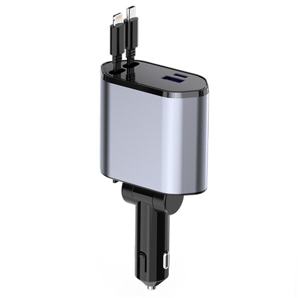 Ultimate 4-in-1 Fast Car Charger: Retractable 100W Power with iPhone and Type-C Cables for On-the-Go Charging