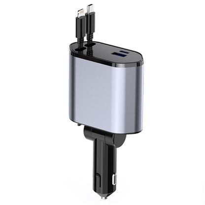 Ultimate 4-in-1 Fast Car Charger: Retractable 100W Power with iPhone and Type-C Cables for On-the-Go Charging