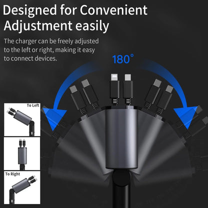 Ultimate 4-in-1 Fast Car Charger: Retractable 100W Power with iPhone and Type-C Cables for On-the-Go Charging