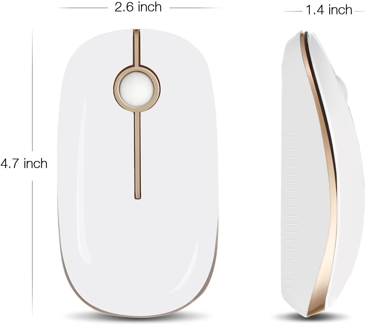 Sleek and Silent Wireless Mouse - 2.4G Slim Portable Optical Mouse for Effortless Navigation on PC, Laptop, and Notebook - Elegant White and Gold Design