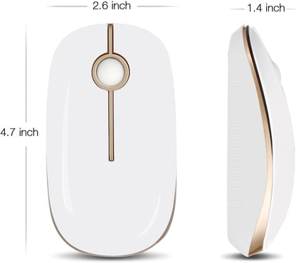 Sleek and Silent Wireless Mouse - 2.4G Slim Portable Optical Mouse for Effortless Navigation on PC, Laptop, and Notebook - Elegant White and Gold Design