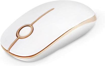 Sleek and Silent Wireless Mouse - 2.4G Slim Portable Optical Mouse for Effortless Navigation on PC, Laptop, and Notebook - Elegant White and Gold Design