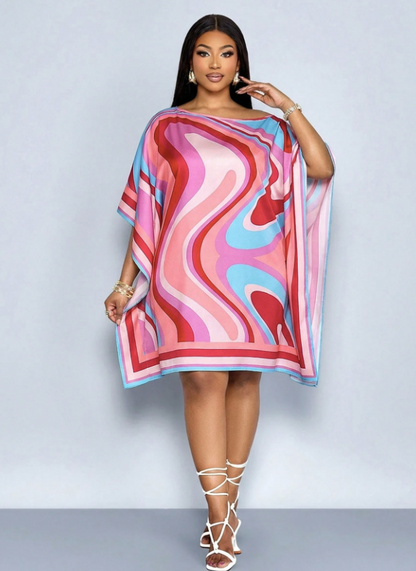 Plus Size Women's Pink Summer Boho Vacation Holiday Dress