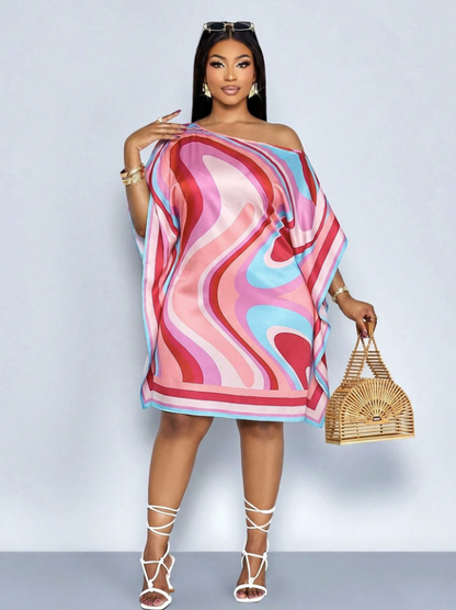 Plus Size Women's Pink Summer Boho Vacation Holiday Dress