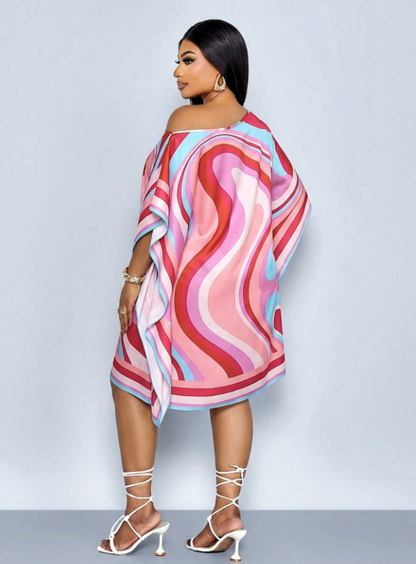 Plus Size Women's Pink Summer Boho Vacation Holiday Dress