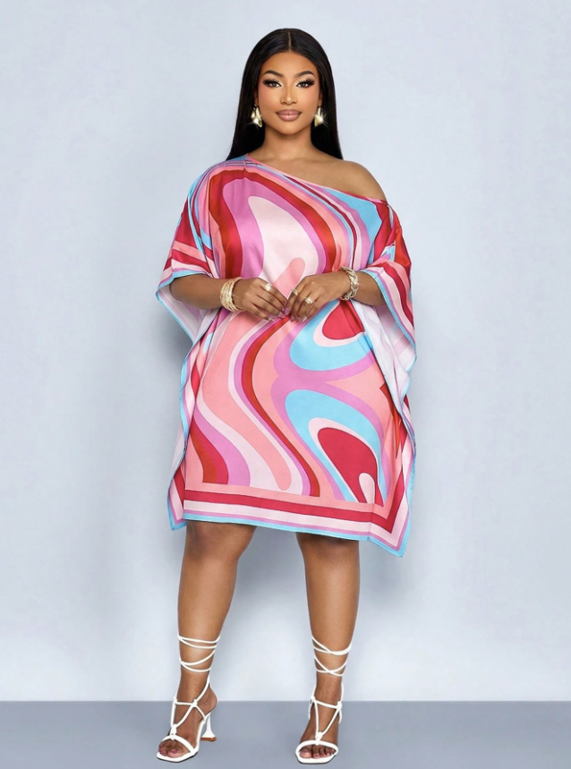 Plus Size Women's Pink Summer Boho Vacation Holiday Dress