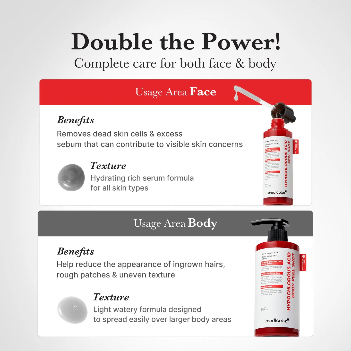 Medicube Hypochlorous Acid Rice Peel Shot Duo for Face & Body