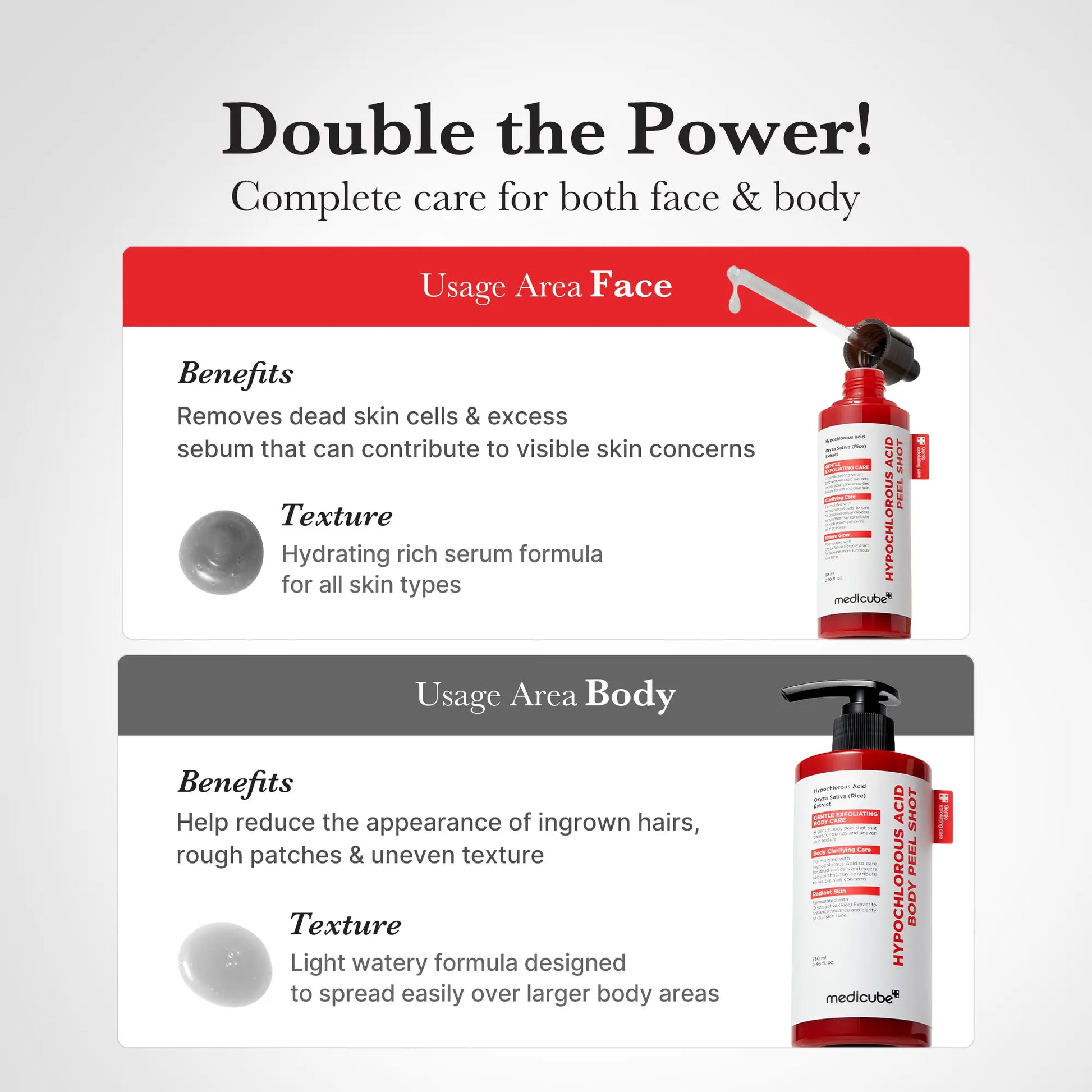 Medicube Hypochlorous Acid Rice Peel Shot Duo for Face & Body