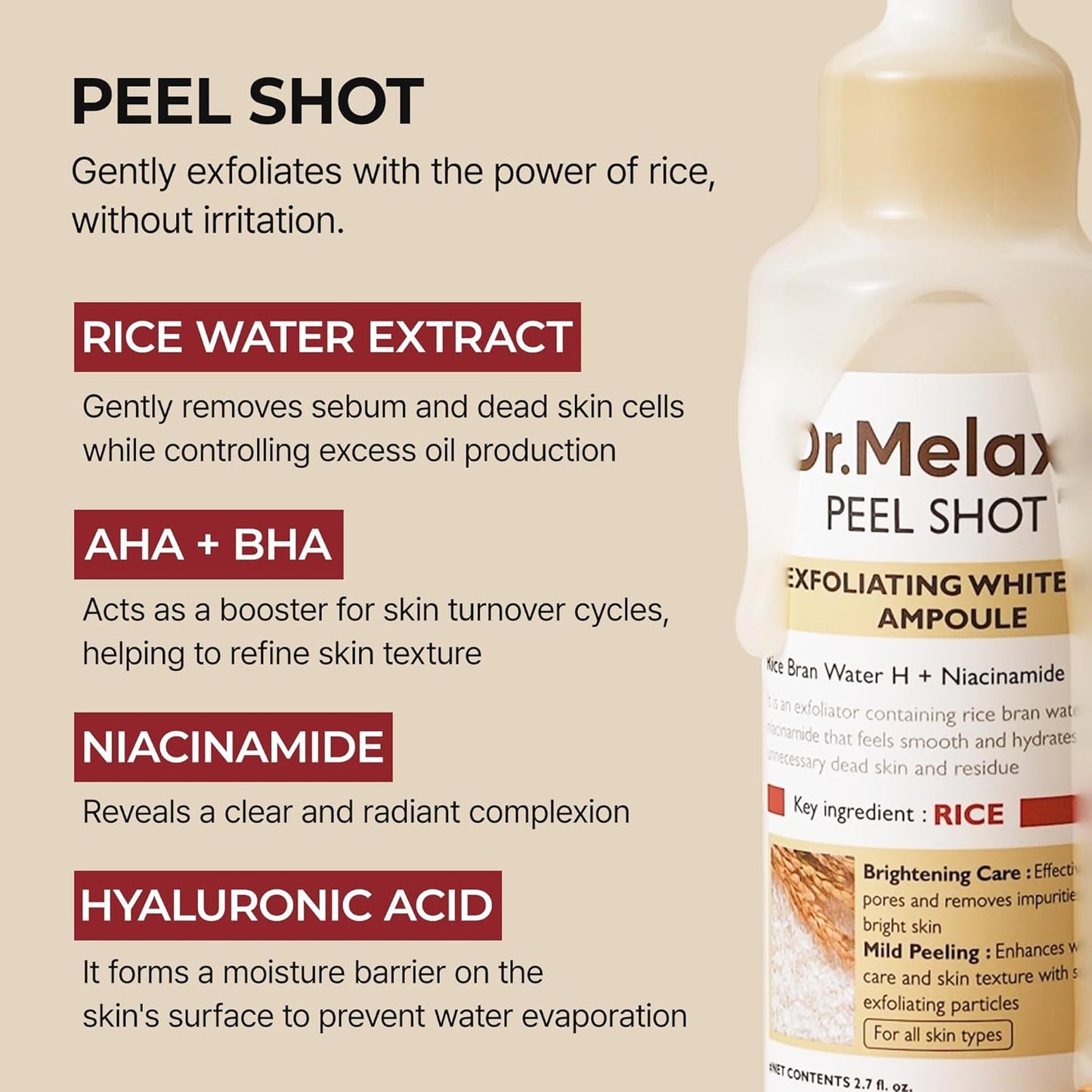 Dr. Melaxin Peel Shot Glow White Rice Peeling Ampoule 2.71 Fl.Oz