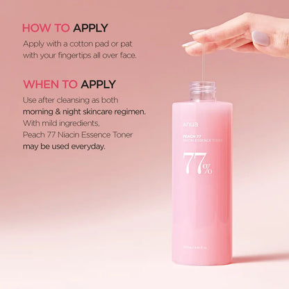 Revitalize Your Skin with Anua Peach 77 Niacin Essence Toner - 8.45 Fl. Oz. of Hydrating Radiance for All Skin Types