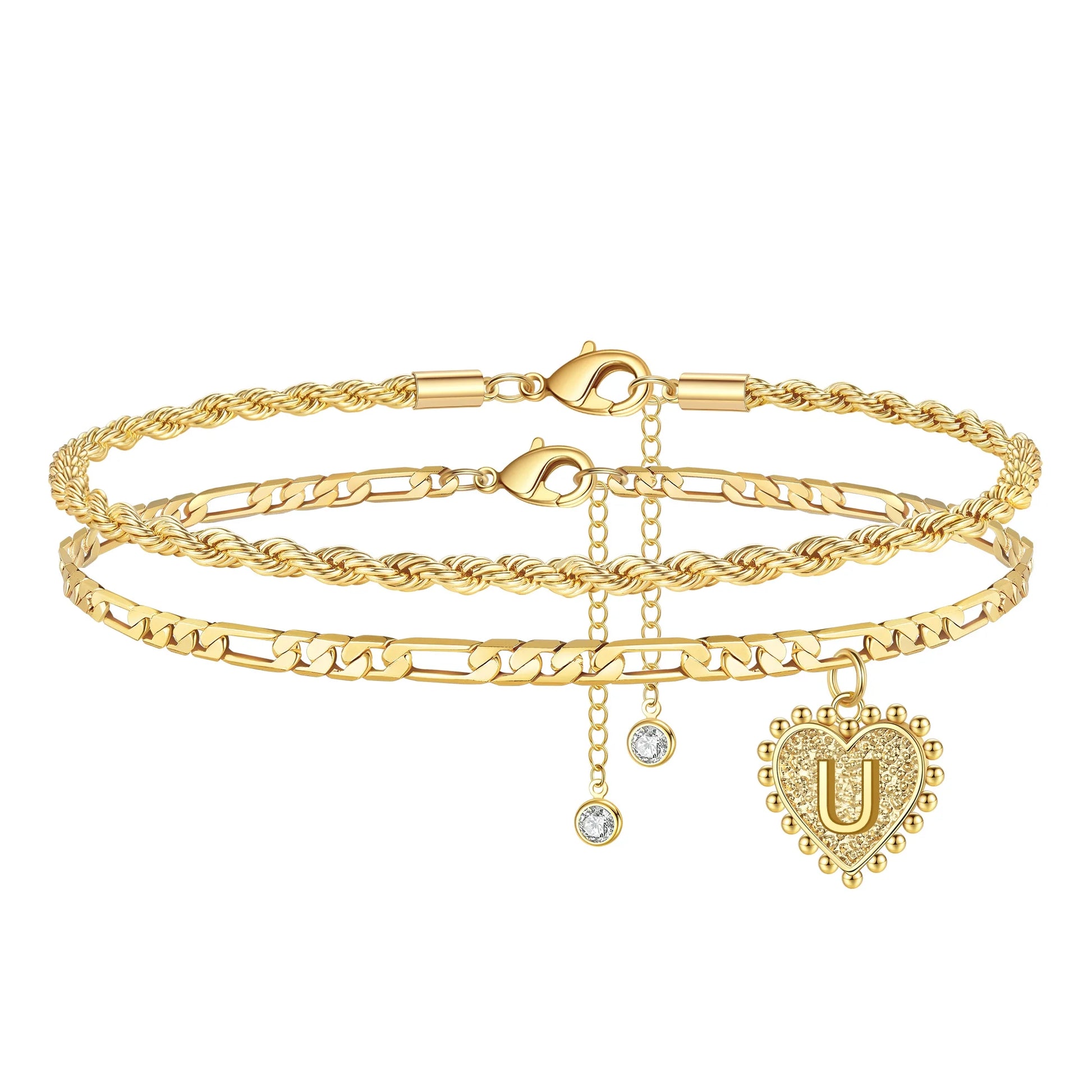 Chic Gold Initial Ankle Bracelets with Heart Charm - Perfect Summer Gifts for Her