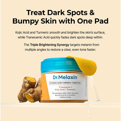 Dr.Melaxin Kojic Acid Turmeric TX Toner Pads - 70 Pads for Brightening & Even Tone